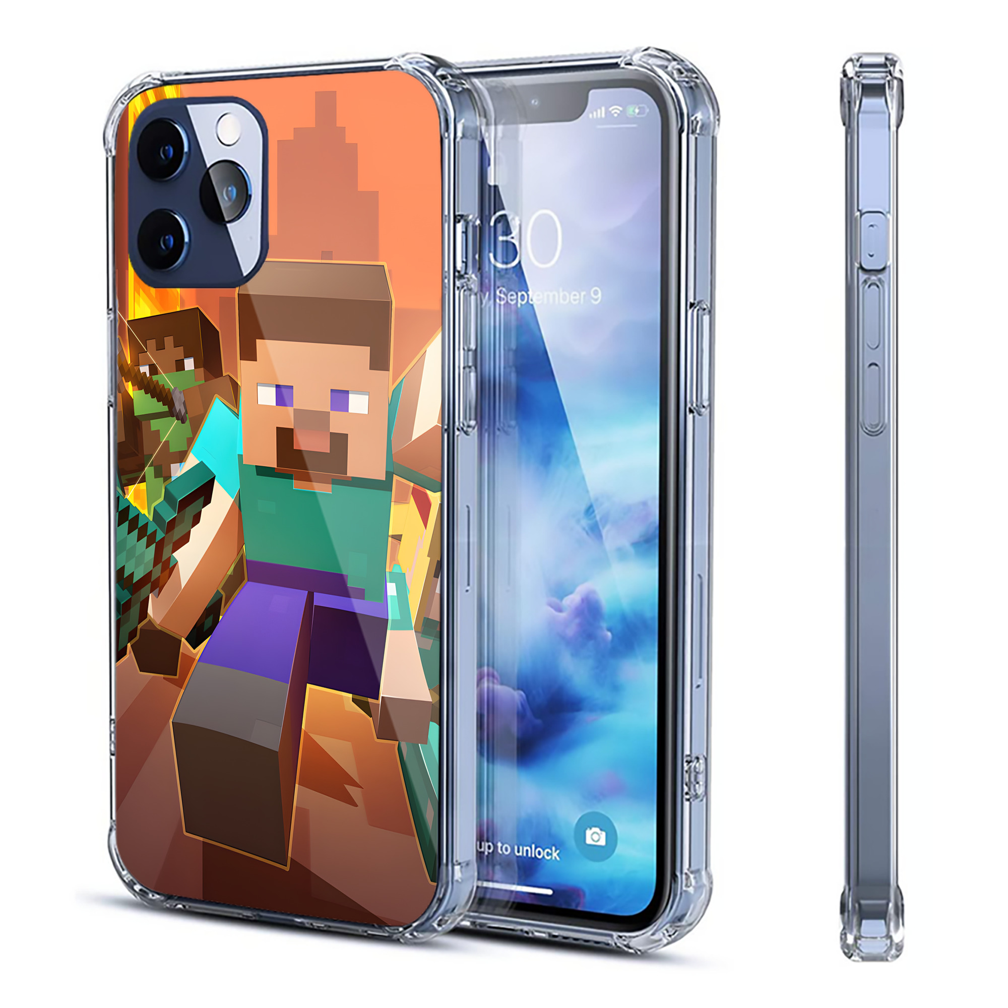 （画像用） マインクラフト ブロックの世界 Minecraft MC Block world 【iPhone 12シリーズ対応】透明スマホケース（クリアソフトケース）